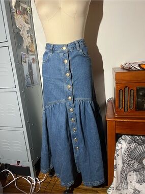 Denim tiered maxi skirt